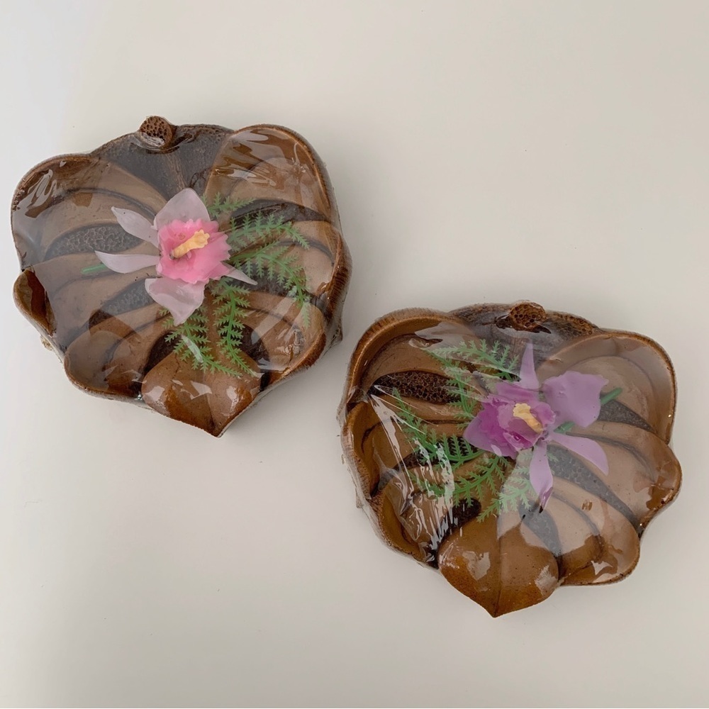 Set 2 Monstera Leaf Tiki Bar Dishes Vintage Hapa Wood Coco Joe’s NOS Hawaiiana